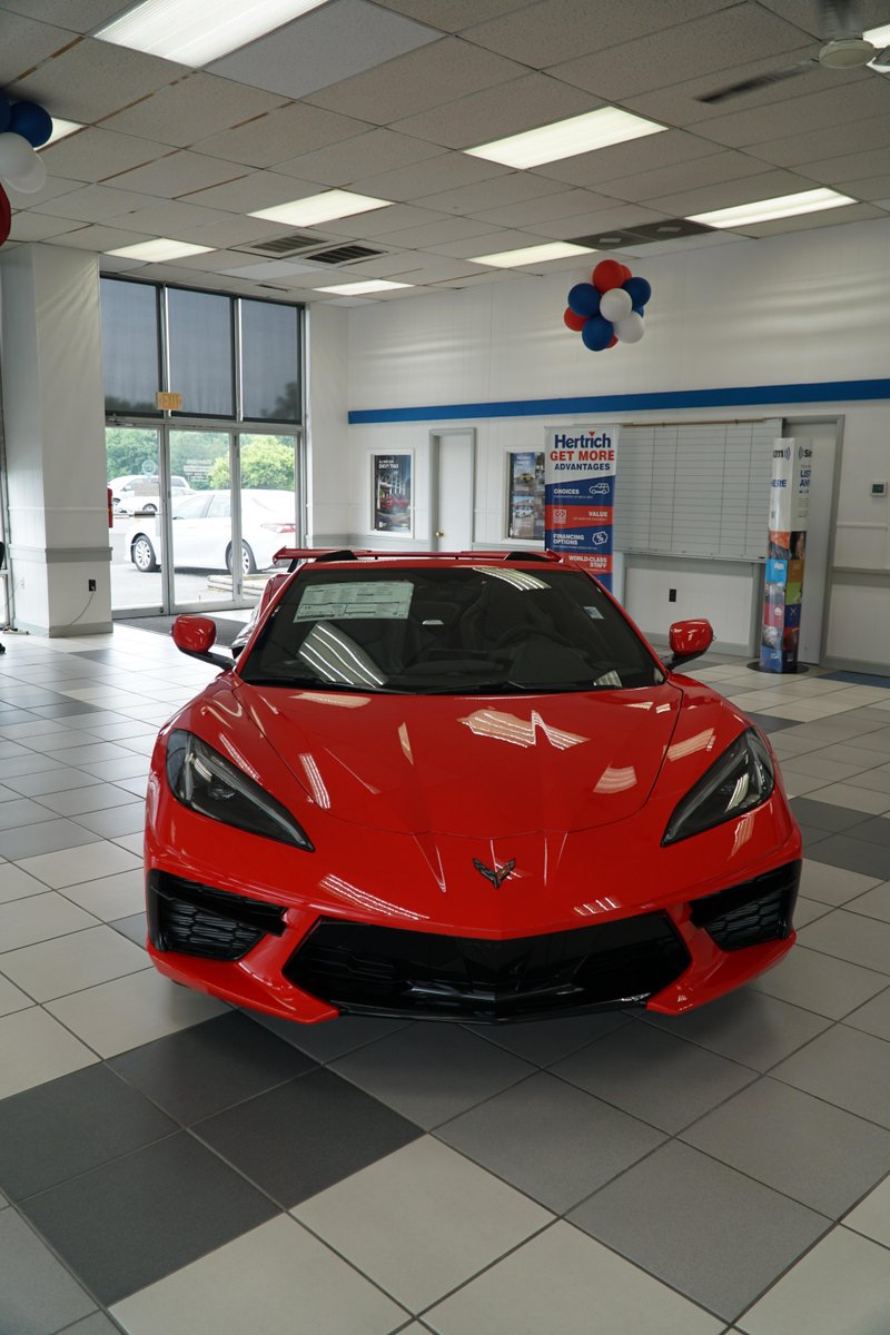 HertrichFam's tweet photo. Coming in red-hot, its #FunCarFriday with the 2023 Corvette Stingray. This Corvette is slick, sharp, and speedy, including a convertible option perfect for mid-summer heat. Shop this and other new cars here: https://t.co/Ap8lVXuJm3 https://t.co/tu47ojaCSQ