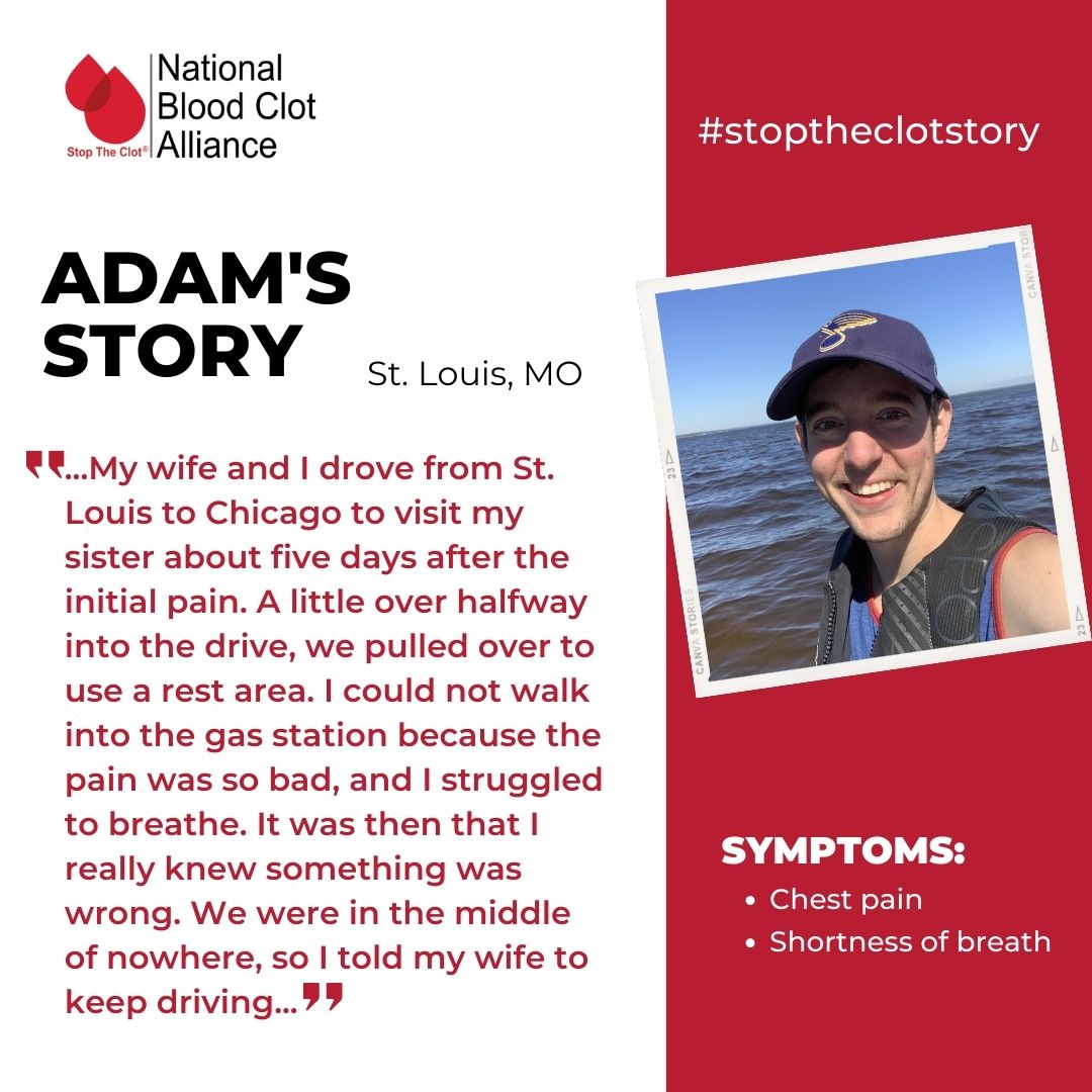 StopTheClot's tweet photo. "I had just gotten over a cold where I was in bed for a few days, so I went for a run to get back into it. I felt an odd pain in my chest & cut it short." Read Adam's story: https://t.co/DQhotlYmaz
#stopthestory #stoptheclot #bloodclotsurvivor #pulmonaryemboli #factorvleiden https://t.co/zD1PvHOPNK
