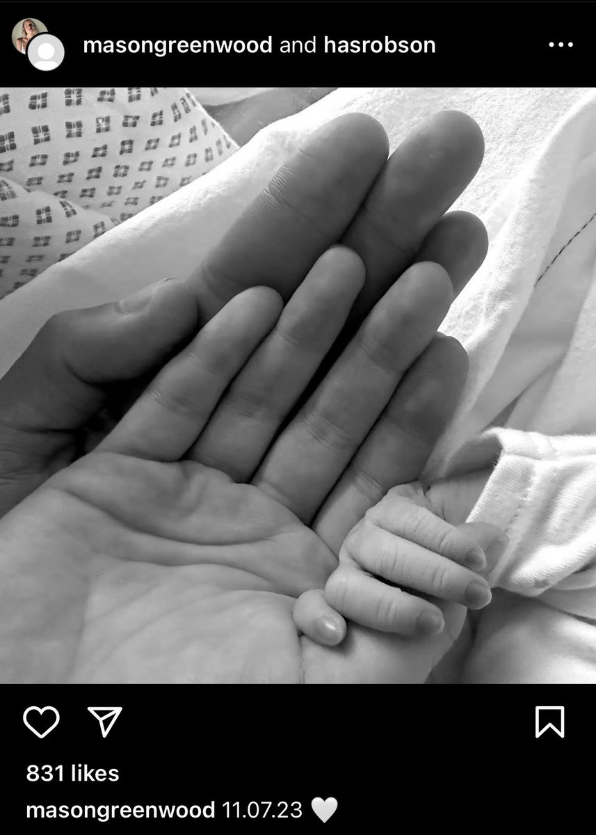 UtdDistrict's tweet photo. Mason Greenwood and his partner have announced the birth of their child on Instagram https://t.co/gZIS255KWG