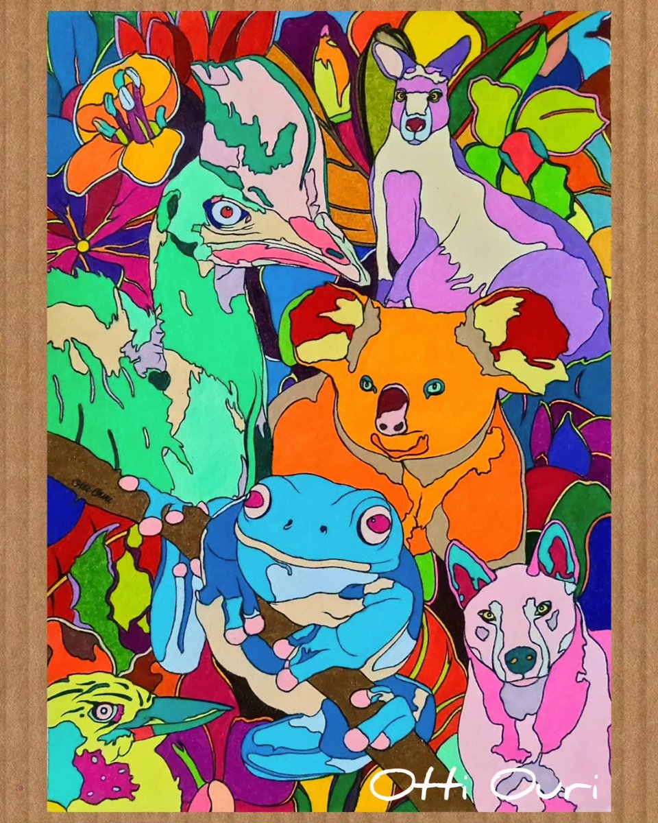 「Ottiのオーストラリア動物、2作目は小さめサイズ(270×190㎜)です。新し」|suna_fukin(ᵔᴥᵔ)@Otti Ouri個展Ⅲ🐣4/24-30 銀座中央ギャラリー🌺のイラスト