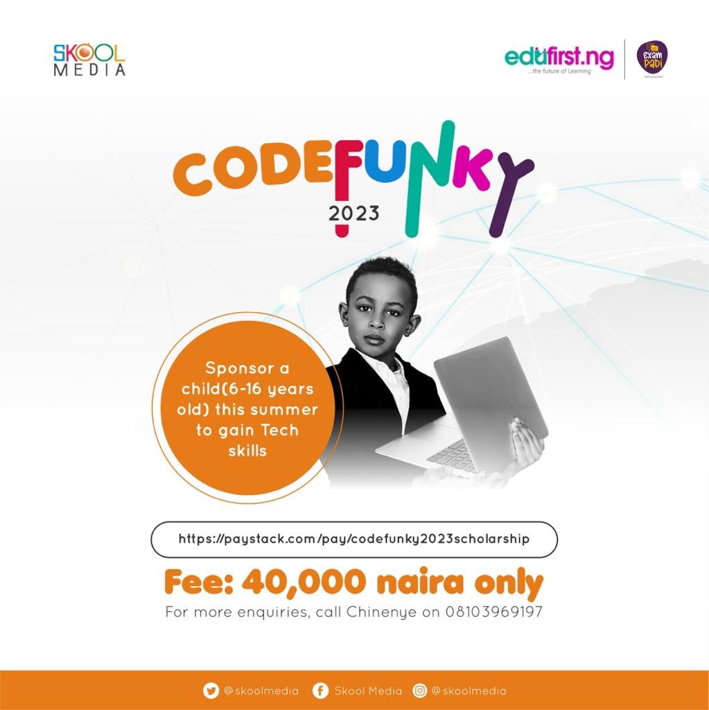 SkoolMedia's tweet photo. We’ve got great news!
Are you passionate about education? Would you love to Sponsor or invest in a child this summer?
Here is an opportunity for you to do so🎉.
You can sponsor one or more children to attend CodeFunky, a summer Tech bootcamp, where children can learn Tech skills https://t.co/PpZoNJPhMF