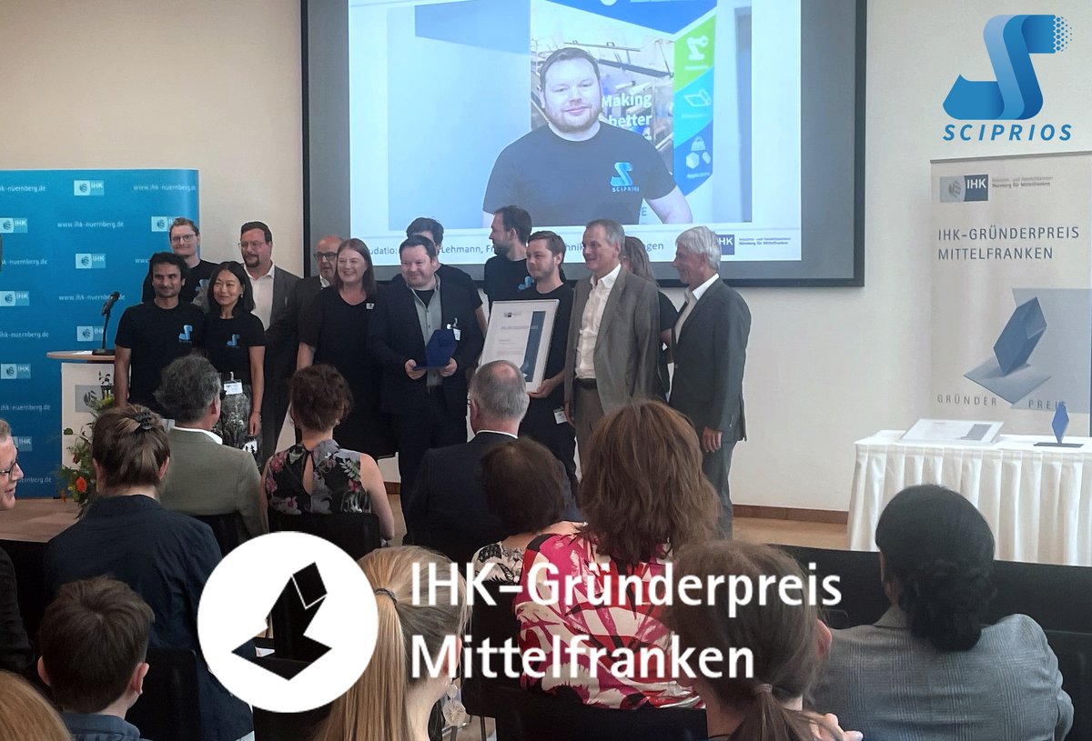WOW! SCIPRIOS just won the Nuremberg Chamber of Industry and Commerce (IHK) "IHK Start-up Prize for Middle Franconia"! 🎉  We would like to thank everyone who has supported us and we are looking forward to many more years of continued growth and #innovation!