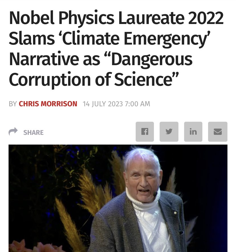 Klimaatfraude

300 experts onderteken ‘World Climate Declaration’: er is geen door de mens veroorzaakte klimaatcrisis. 

‘Dangerous corruption of science’

dailysceptic.org/2023/07/14/nob…

Na de niet bestaande massavernietigingswapens, de corona-hoax nu ook klimaatfraude?