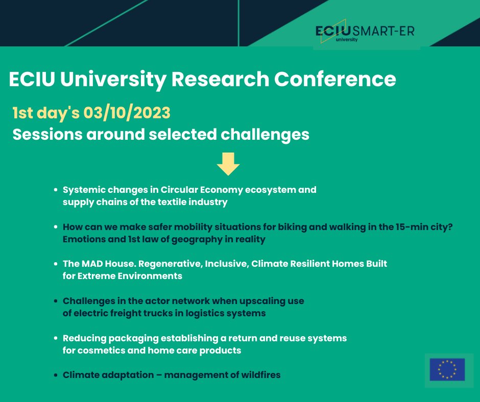 ECIUniversities's tweet photo. 🟢 Take a look at selected challenges for #ECIUuniversity Research Conference thematic sessions, Day 1.
Registration for the event is still open for EXTERNAL STAKEHOLDERS.
↘ Meet us in Barcelona: https://t.co/TnTPFCKNp1
#SMART_ER #SDG11 #ResearchImpactEU #EU_H2020 https://t.co/7OWC8dSaKG