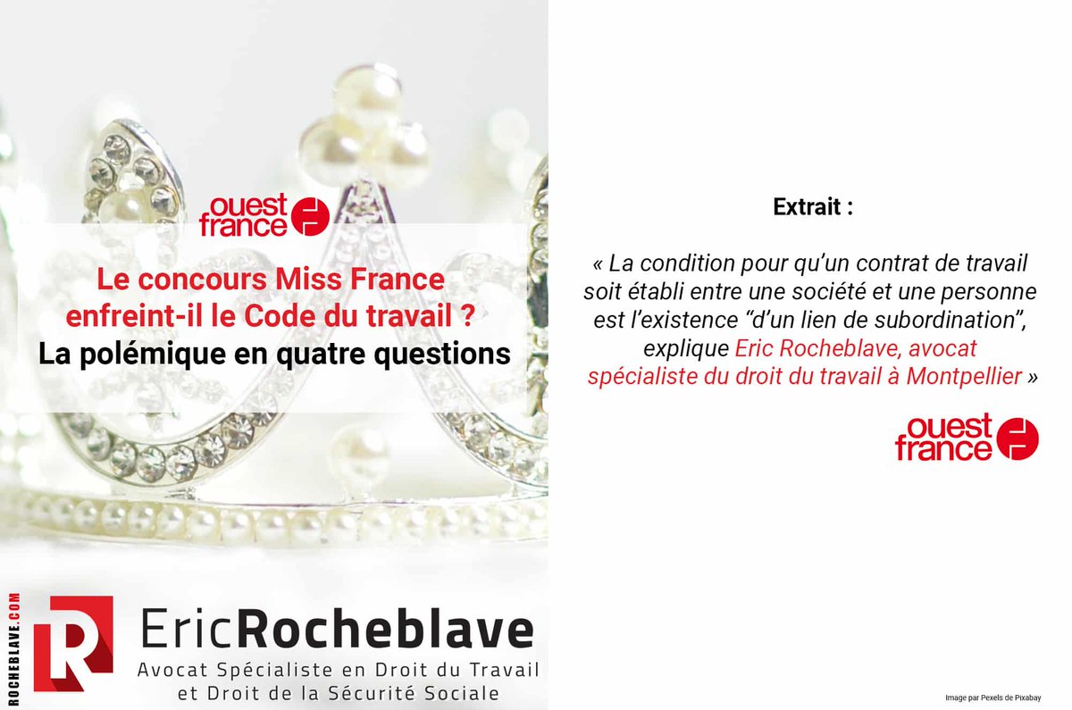 EricROCHEBLAVE's tweet image. Le concours Miss France enfreint-il le Code du travail ? La polémique en quatre questions rocheblave.com/miss-france-co… #MissFrance #codedutravail