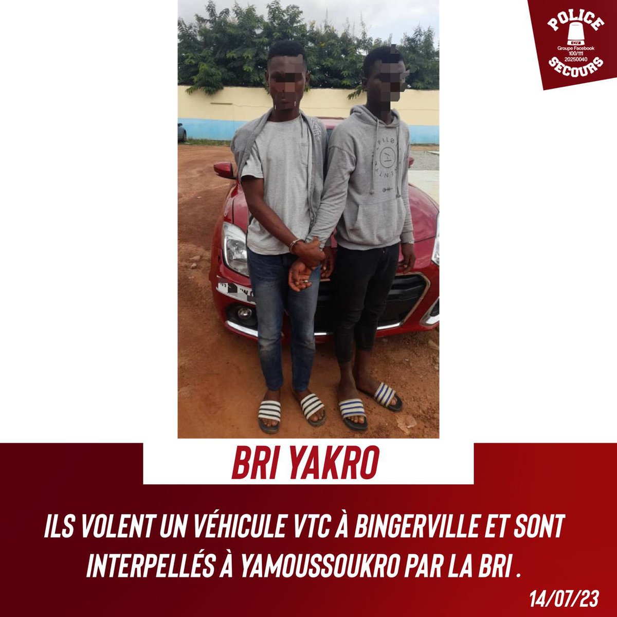 PSecours225's tweet photo. 🔴 BRI-YAKRO

Suite à une info Police faisant état d'un vol de véhicule, utilisé pour le VTC à Bingerville et en partance pour une ville de l’intérieur. Les individus ont été repérés par la BRI Yakro lors d'une patrouille. Pendant qu’ils dormaient paisiblement dans le véhicule. https://t.co/XirasJwX1b