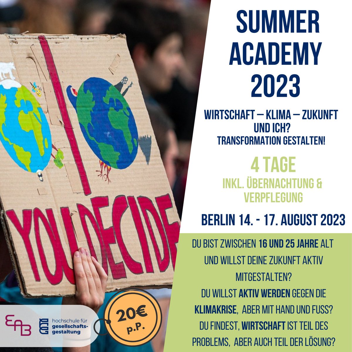 🇪🇺Summer Academy 2023☀️ Lass uns gemeinsam nach Wegen aus der #Klimakrise heraus in eine neue nachhaltige Welt suchen! Melde dich jetzt an!👉eab-berlin.eu/de/veranstaltu… @hfgg_hochschule