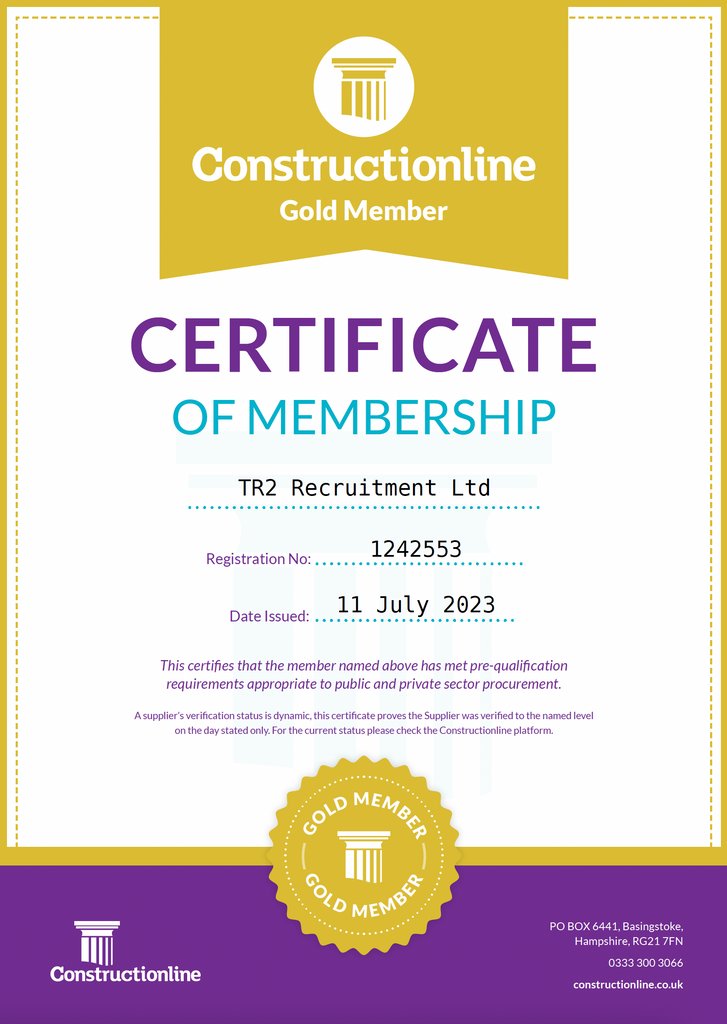 Tr2Rec's tweet image. 🌟 CONSTRUCTIONLINE GOLD MEMBER 🌟

We're so proud to announce that we've been awarded Gold Member status at Constructionline! 🎉 Our commitment to following the highest standards has been recognised and rewarded. #compliance #constructionlinegold #saferrecritment #tr2rec