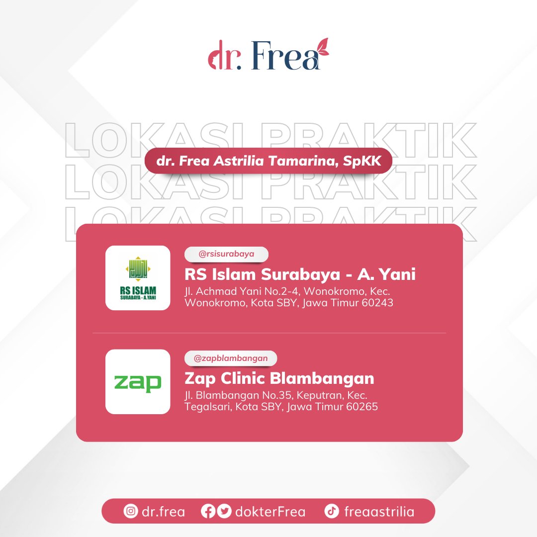 dokterFrea's tweet photo. RS Islam Surabaya - A. Yani
Jl. Achmad Yani No.2-4, Wonokromo, Kec. Wonokromo, Kota SBY, Jawa Timur 60243

Zap Clinic Blambangan
Jl. Blambangan No.35, Keputran, Kec. Tegalsari, Kota SBY, Jawa Timur 60265
#location https://t.co/msXHjK9wky
