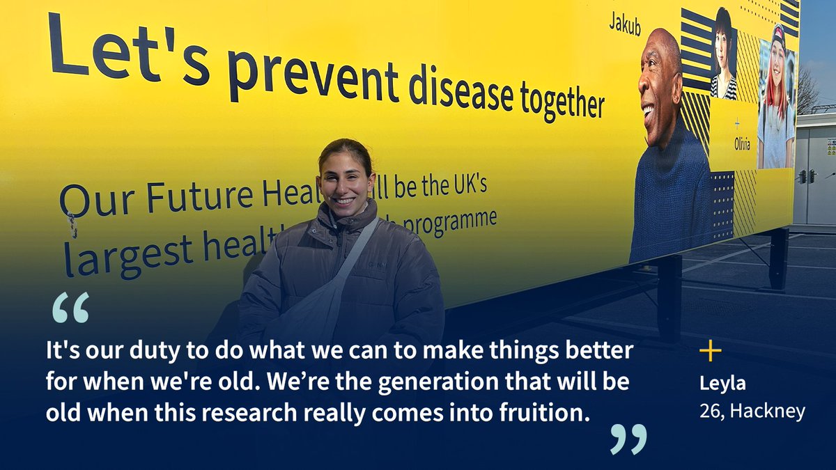 ukfuturehealth's tweet photo. By joining #OurFutureHealth, volunteers are helping us find new ways to prevent, detect and treat disease, so future generations can live in good health for longer. Leyla shares why she volunteered for our research programme. https://t.co/AqUGSTZFGO