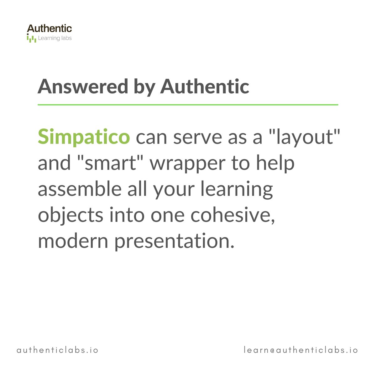 learn_authentic's tweet image. Simpatico offers advanced layouts and logic to wrap any media and content built from any major tool to deliver a seamless learning experience.
#elearning #lmsbyAPI #simpatico #coursebuilder #authenticlearninglabs #xapi