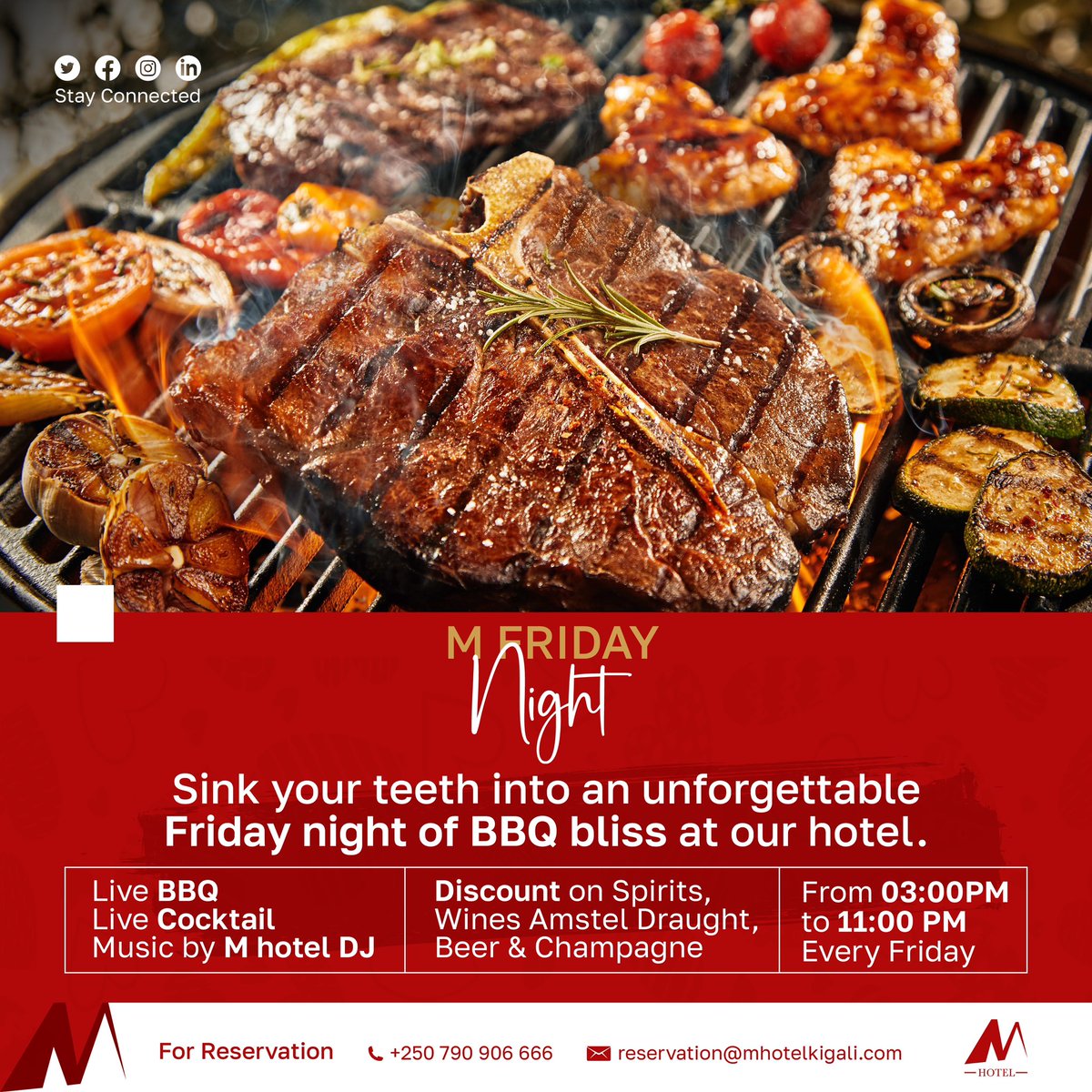 mhotelkigali's tweet photo. Fire up the grill, it's M Friday time! Join us at M Hotel for a night filled with BBQ delights and good vibes. Grab your friends, sip on cocktails, and make the most of the weekend.
#mhotel #FridayBBQ https://t.co/OLkq2tCNp8