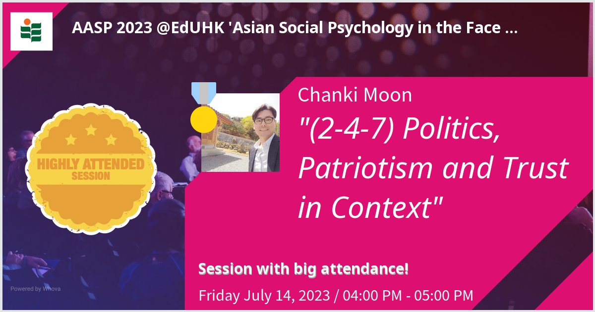 Chanki Moon (@chanki_moon) on Twitter photo Gave a talk at AASP 2023 <a href="/EdUHK/">Eduardo k.</a> 'Asian Social Psychology in the Face of Global Challenges: Achievements and Opportunities' on (2-4-7) Politics, Patriotism and Trust in Context. Thanks for the great turnout! #AASP2023 - via #Whova event app Gave a talk at AASP 2023 <a href="/EdUHK/">Eduardo k.</a> 'Asian Social Psychology in the Face of Global Challenges: Achievements and Opportunities' on (2-4-7) Politics, Patriotism and Trust in Context. Thanks for the great turnout! #AASP2023 - via #Whova event app