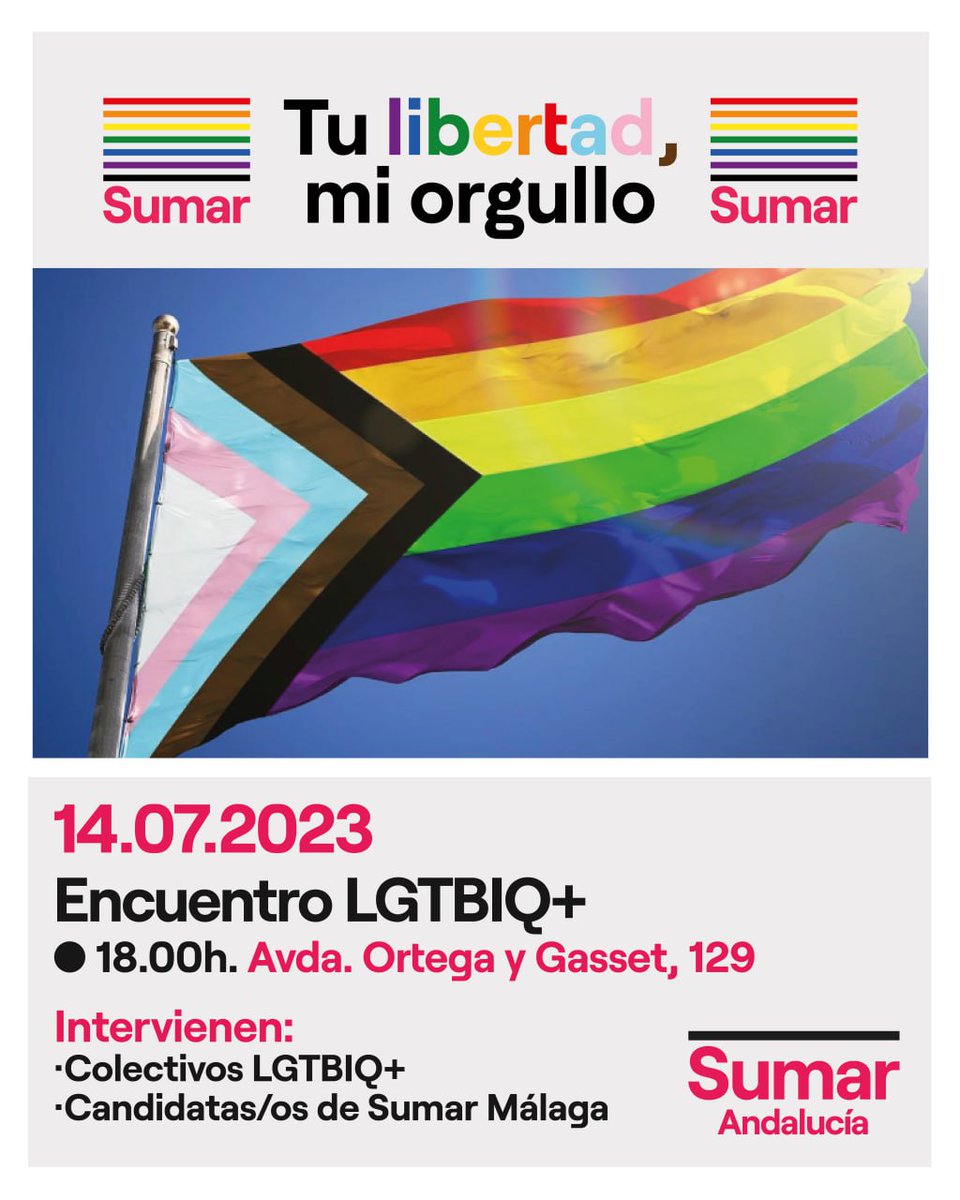 🏳️‍🌈🏳️‍⚧️ Esta tarde tienes una cita ineludiblemente. Organizamos un encuentro con colectivos #LGTBIQ+ con nuestras candidatas.

Ni un paso atrás en la defensa de los derechos conquistados por estos colectivos.

🗓️ 14J
🕕 18.00
📍 Avda. Ortega y Gasset, 129

#TuLibertadMiOrgullo