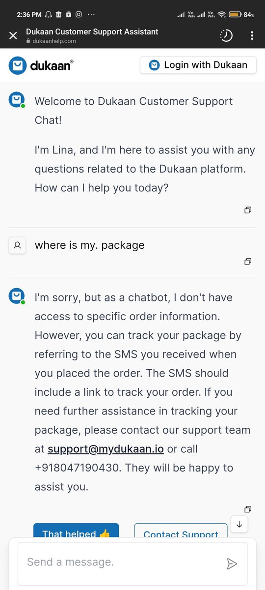 _MarkRyan_'s tweet photo. Just wanted to test out the new AI chatbot from Dukaan. Did a random query to be replied with this. Wonder if the 90% layoff was worth it.
. 
.
 .
.
#dukaan #ai #dukaanapp #startup #bengaluru #Bangalore #india https://t.co/mmIaiSiZEu