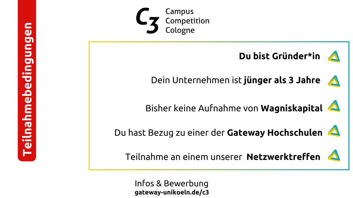 Gateway Exzellenz Start-up Center (@gatewayunikoeln) on Twitter photo Unsere Teilnahmebedingungen für die C3 mit Chance auf den Gateway Accelerator und 100.000 € Investmentangebot auf einen Blick 👇
gateway-unikoeln.de/c3
<a href="/kskkoeln/">Kreissparkasse Köln</a> @Sparkasse_KBN Unsere Teilnahmebedingungen für die C3 mit Chance auf den Gateway Accelerator und 100.000 € Investmentangebot auf einen Blick 👇
gateway-unikoeln.de/c3
<a href="/kskkoeln/">Kreissparkasse Köln</a> @Sparkasse_KBN