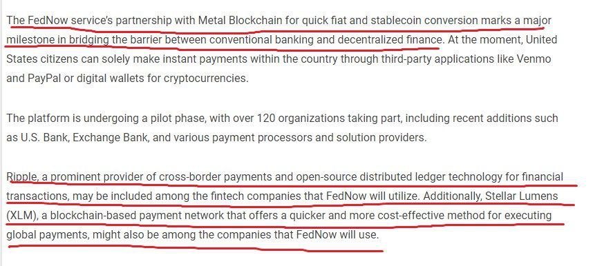 The Federal Reserve has publicly stated that #XRP and #XLM may be used to facilitate the Blockchain Aspect of their FedNow Payment System. https://t.co/X9apErj9vg