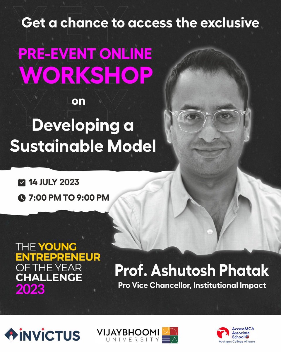 We are very excited to welcome you for The Young Entrepreneur of the Year Challenge 2023!

Link: bit.ly/44nxvBu

#Vijaybhoomi #entrepreneur #entrepreneurship #entrepreneurlife #workshop #entrepreneurmindset #entreprenuerworkshop #entrepreneurial #entreprenuerlifestyle