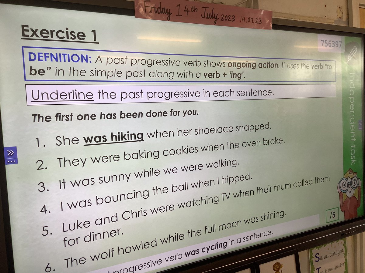 StHelensyear3's tweet photo. In our Grammar lesson this morning, we explored the term ‘past progressive’ and what this meant. We then identified examples of this in a range of sentences. ✏️ ✍️ 👀 @PrincipalSTH @STHAssistantHT https://t.co/7wB5oggfr3