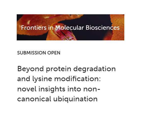 Interested in non-canonical #ubiquination? I am guest editing an Open Access collection in <a href="/FrontiersIn/">Frontiers</a> with <a href="/adanpinto/">Adán Pinto Fernández</a>, Aysegul Sapmaz (Leiden) and Jin Gan (Harvard). Submission deadline is Nov 2023. To view the collection and register your interest go to rb.gy/mnvjm