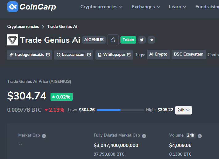 coincarpcom's tweet photo. 🚨New Listing🚨

🔥 @tradegeniusaio - #AIGENIUS New Listing on CoinCarp &amp; @MEXC_Official
 
You can strart tracking data &amp; analysis of #aigenius  on  CoinCarp https://t.co/8ZLf4rPO60

#aicrypto #TradeGeniusAI #SmartContract #AI

👉Vote for the events https://t.co/0eTLdev8LD https://t.co/5yUHvuRXqF