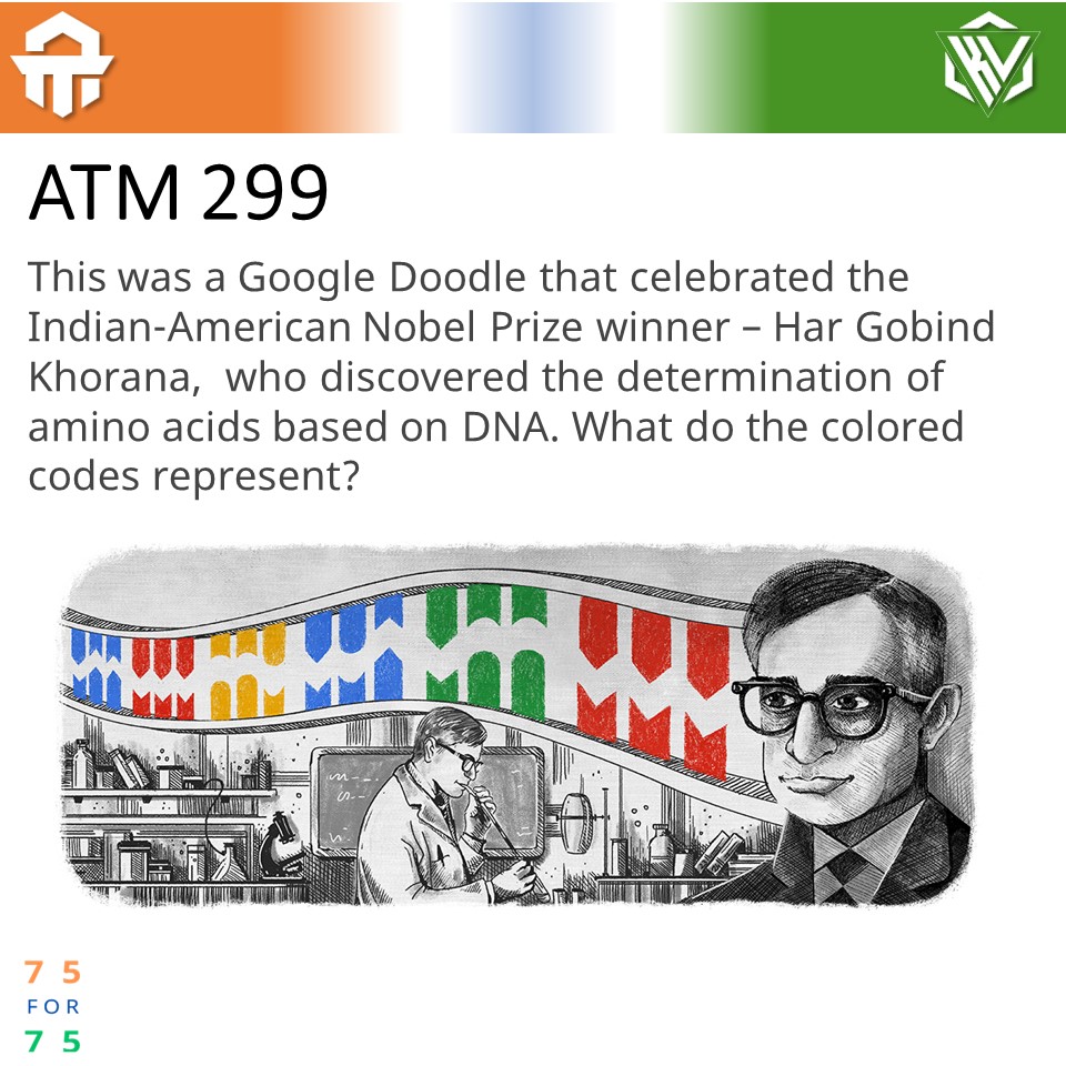 KnowledgeVyasa's tweet photo. #ATriviaMinute - Question 299

What do the colored codes in the google doodle celebrating Har Gobind Khorana represent?

#knowledgevyasa #75for75 #azadikaamritmahotsav #googledoodle #hargobindkhorana #dna https://t.co/yKtObEdLxw