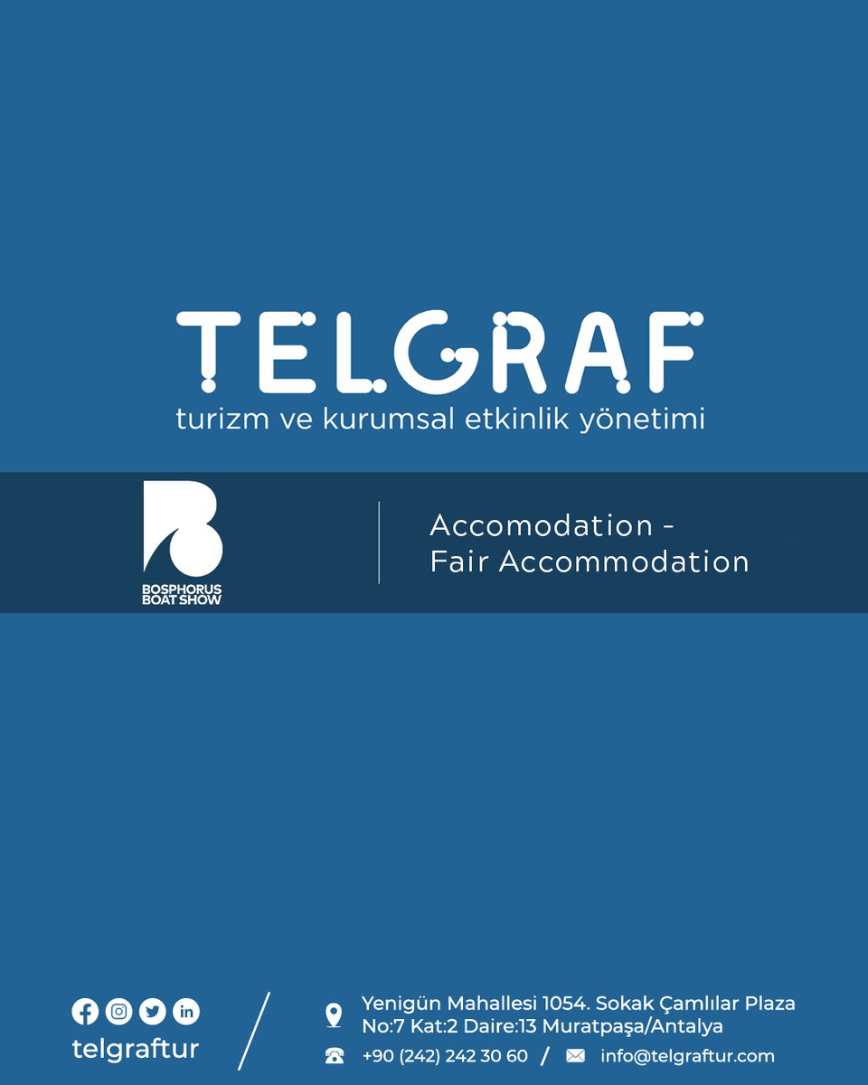 Resmi Seyahat Acentesi 

Accomodation - Fair Accommodation.

#TelgrafTur #BosphorusBoatShow