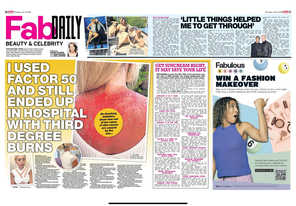 I was featured in yesterday's <a href="/TheSun/">The Sun</a> talking about the importance of Suncream and melanoma, it's so important to stay sun safe! ☀️ #spf #dermatologist #melanoma