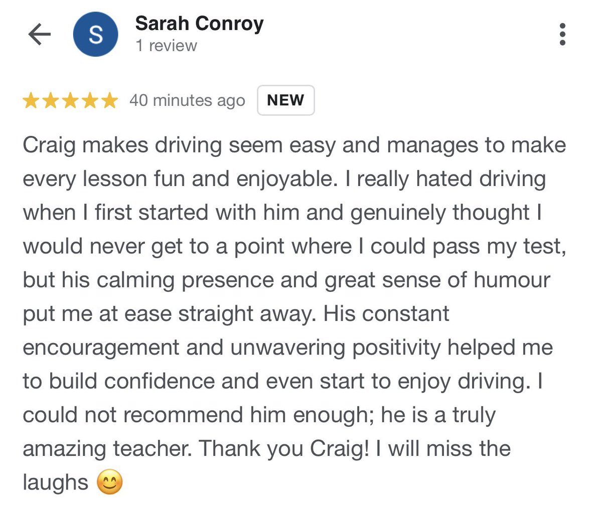 A nice review from a recent test pass. ☺️ #pinner #ealing #hanwell #northolt #ruislip #drivingtestpassed #drivingtest #drivingtestsuccess #drivingtestpass #drivinglessons