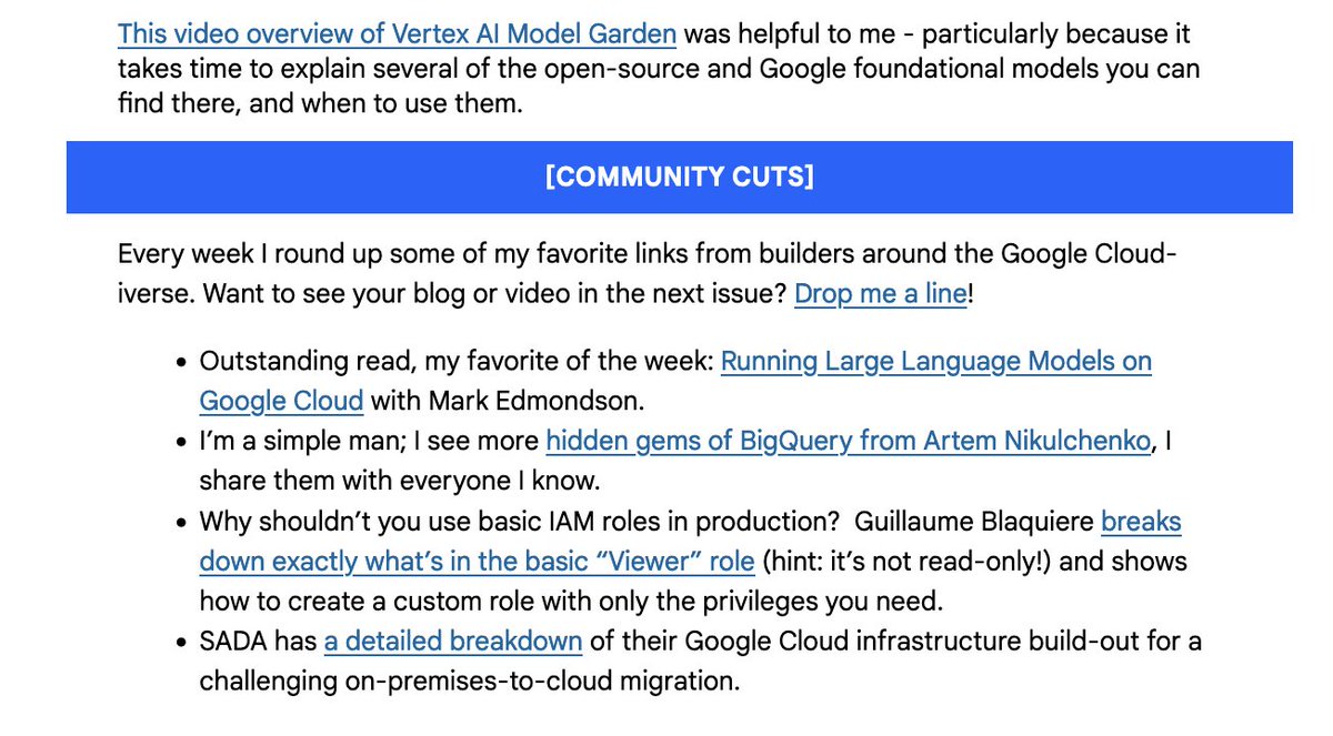 My post on LLMs was featured in the Google Cloud Innovations newsletter. Thanks Forrest  code.markedmondson.me/running-llms-o… #googlecloudplatform #llms