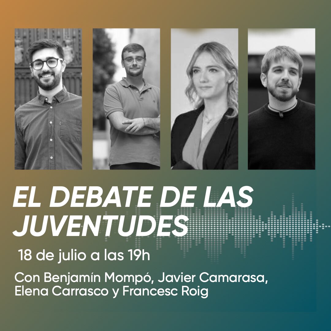 ⚠️Ya lo podemos anunciar!
📻El único debate de este 23J organizado por @999plazaradio 
⭕️El martes 18 en directo a las 19h
🙋🏼 Con <a href="/BenjaMompo_/">Benjamí Mompó ✊🏻🌹</a> , <a href="/camarasajavier/">Javier Camarasa 🇪🇸</a>, <a href="/Elena_carrascoR/">Elena Carrasco Rubio</a> y <a href="/cescroigo/">Francesc Roig 🔻</a>
