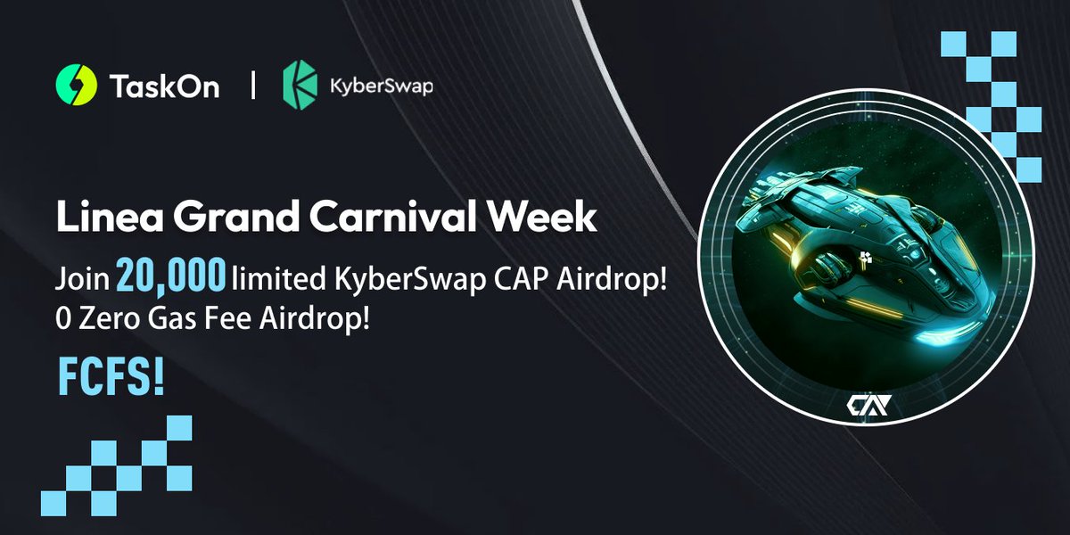 KyberNetwork's tweet photo. We’re excited to blast off @LineaBuild Carnival Week with @taskonxyz! #FCFS 🚀

⛲️Prize Pool:
▫️ The first 20,000 eligible participants can get a #CAP each.
▫️ Each eligible participant will get 10 EXP 

⏰Duration: 14 July 10am UTC - 20 July 10am UTC
➡️ https://t.co/AN9eImdwlO https://t.co/t7MEEriL1a
