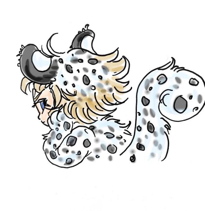 昨日TLでけもな見てから気になってさっき描いてみたユキヒョウっぽいヴァ。ごましおみたい。