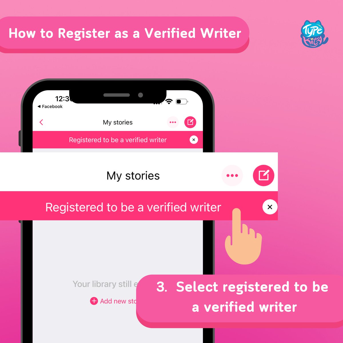 TypeKitaPH's tweet photo. π£HOW TO REGISTER AS A WRITERπ£
Wondering how to register as a verified writer?
Here's HOW: π
Download the #TypeKitaPH App now on IOS or Android. Our Monetization Features are coming right up! π
#TypeKitaFAQs #TypeKitaPH #Chatserye #ChatNovels https://t.co/p2t1e3A7ub