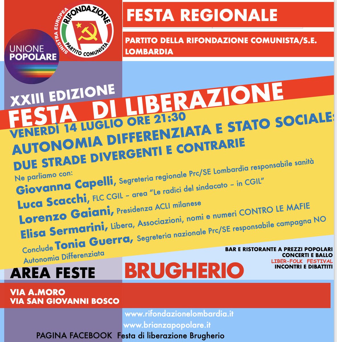 prc_lombardia's tweet photo. Questa sera, a partire dalle 21:30, a #Brugherio (MB) presso la nostra festa regionale si terrà un altro importante dibattito sul tema del nostro convinto #NO a qualsiasi #autonomiadifferenziata.
#noautonomiadifferenziata
#festaregionaleprclombardia
#festedelprc
#rifoinfesta https://t.co/1Sv131lRJJ