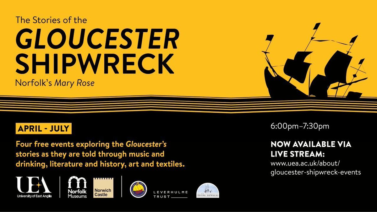 Missed the 'Stories of the Gloucester Shipwreck' series? Catch up at your lesiure with videos of the 4 fascinating sessions on music & drinking, naval history, art & literature, textiles & fashion: uea.ac.uk/about/facultie…