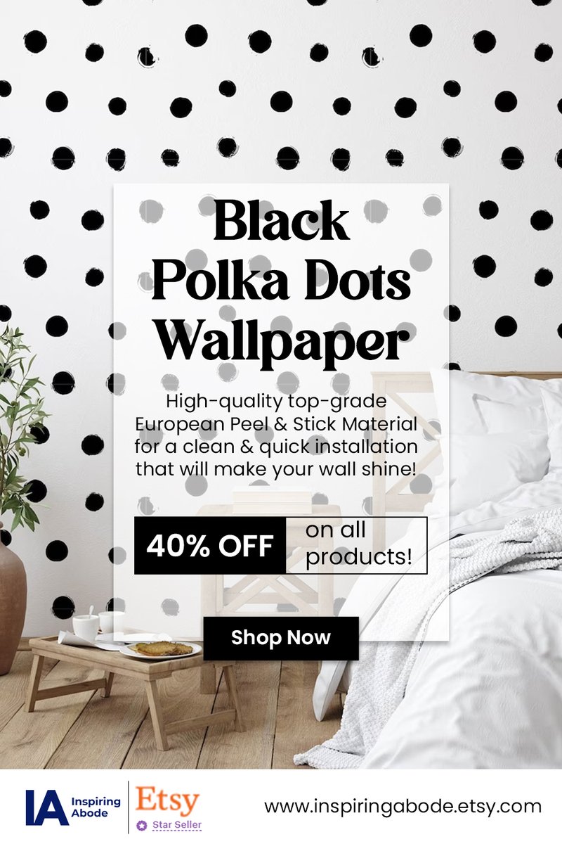 InspiringAbode's tweet photo. Achieve modern simplicity with the White Wall and Black Polka Dots Wallpaper for an accent wall. Order now and get 40% OFF!
https://t.co/4OQsPh4SwV
.
.
#polkadotwallpaper #accentwall #blackandwhitedecor #modernstyle #homerenovation https://t.co/WeSLb1gQLb