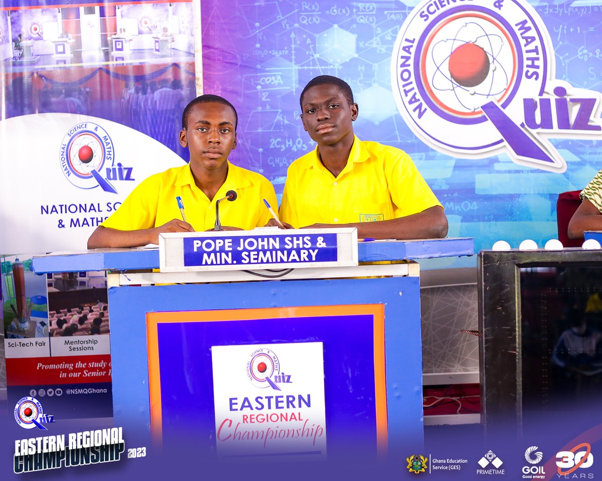 NSMQGhana's tweet photo. EASTERN REGIONAL CHAMPIONSHIP:

Meet the contestants

Krobo Girls' SHS
Pope John SHS &amp; Min. Sem.
Nkwatia Presby SHS
Koforidua Sec. Tech.

@GOIL_Official 

#NSMQ2023 #NSMQ30 #Primetime https://t.co/VlKfNkfdmn