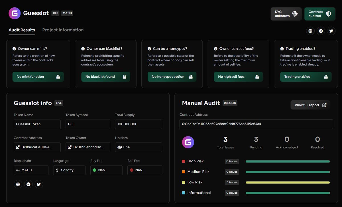 🔒 New Audit completed for <a href="/Guesslot_DAO/">Guesslot</a>

🐦Twitter: x.com/Guesslot_DAO 
📱Discord: discord.gg/S8gMKn8CbR
🌐Website: guesslot.com

 Link to audit: coinsult.net/projects/guess…