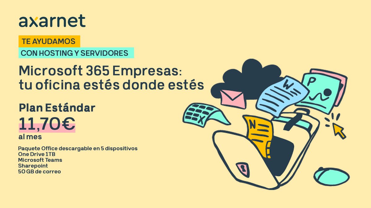 Si quieres tener tus apps de Office siempre actualizadas, en hasta 5 dispositivos y con acceso online, hazte con un Plan Estándar de Microsoft 365 👉 axarnet.es/office-365
#office365 #microsoft365 #axarnet #teams #sharepoint