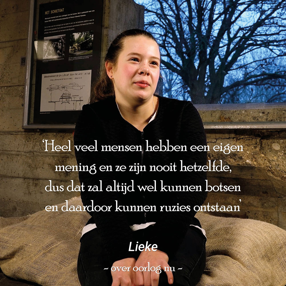 Lieke over de oorlog nu: "Heel veel mensen hebben een eigen mening en ze zijn nooit hetzelfde, dus dat zal altijd wel kunnen botsen en daardoor kunnen ruzies ontstaan."

Meer info over dit project via bit.ly/3XWK5E7  

#verhalenuitdevuurlinie #kinderenindebunker