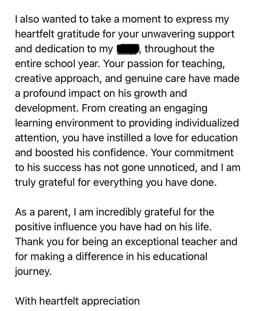 A message I got at the end of the term. It’s been a super exhausting one. But words like these make you remember why you’ve chosen this profession in the first place. #schooloflife #teachersmatter #teacherlife