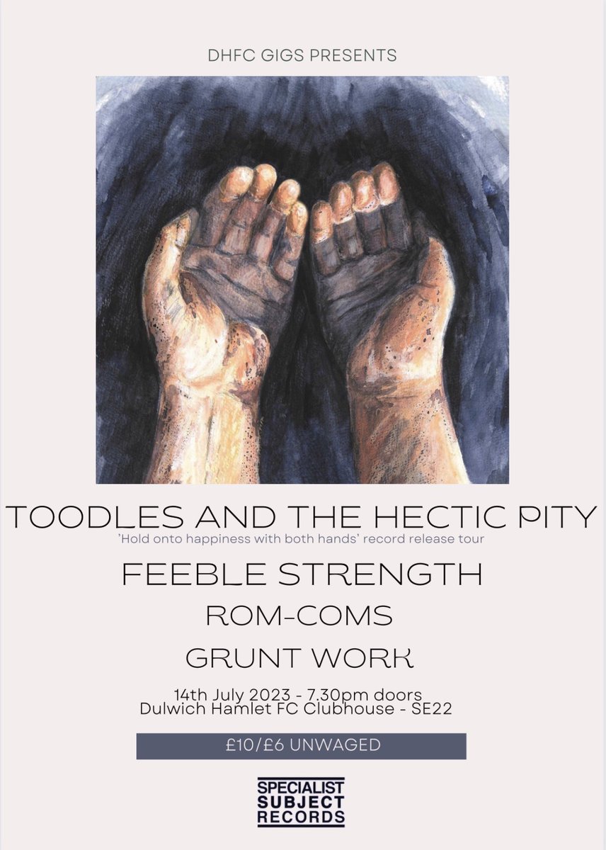 dhfc_gigs's tweet image. TONIGHT!

@ToodlesBand @FeebleStrength Rom Coms and @gruntworkband at @DulwichHamletFC clubhouse

There is no better way to spend a Friday night

Tickets here: seetickets.com/tour/toodles-a…