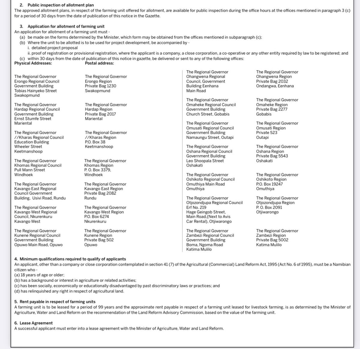 MAWLR_Nam's tweet photo. As promised, here are the available farming units. 
We will share the link where all other information &amp; application forms will be available.

For now, look at the requirements &amp; ensure you have all needed &amp; extra support documentation.

This advert runs for 30 days from today. https://t.co/FpCLHNtS78