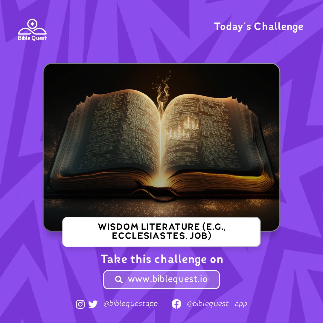 Embark on a Quest for Wisdom in the profound teachings of Ecclesiastes and Job! ⚜

Journey through the depths of human existence and uncover the hidden treasures of wisdom literature. 🌠

Head on to biblequest.io to try out today's challenge.