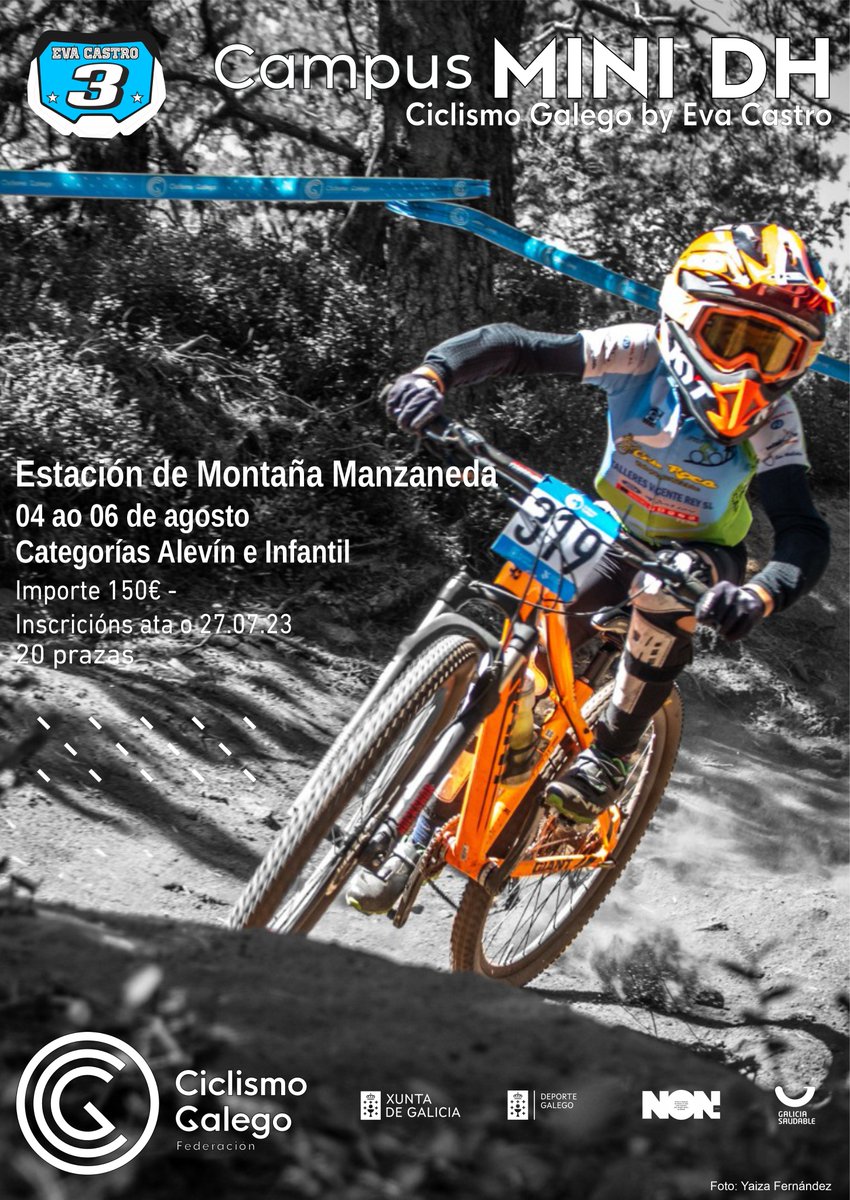 #BTTgalego | O Campus Mini DH Ciclismo Galego by <a href="/EvaCastro_3/">EVA CASTRO</a> estréase en Manzaneda

🚵‍♀️🚵‍♂️ Do 4 ao 6 de de agosto para alevíns e infantís

🔗 fgalegaciclismo.es/index.php/es/s…

#NON