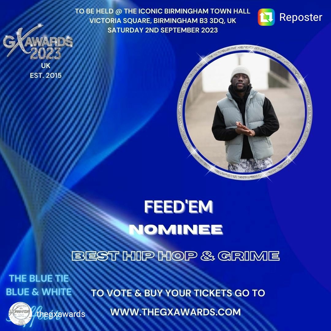 Feed'Em (@feedemartist) on Twitter photo Thanks for the nomination <a href="/TheGXAwards/">THE GX AWARDS</a> click link below to vote Feed'Em in the Best Hip Hop / Grime category:
thegxawards.com/voting/ Thanks for the nomination <a href="/TheGXAwards/">THE GX AWARDS</a> click link below to vote Feed'Em in the Best Hip Hop / Grime category:
thegxawards.com/voting/