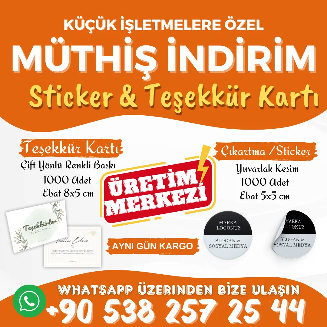 🤩 KÜÇÜK İŞLETMELERE ÖZEL KAMPANYA!🤩 
1000 adet teşekkür kartı &amp; 1000 adet 5x5 sticker size özel fiyatlarla! 
#sticker #dijitalbaskı #teşekkürkartı #istanbul #babyshower #dijitalforma #davetiye #formaimalat #doğumgünü #tabela #afiş #reklam #kartvizit #turnuva #ankara #futbol