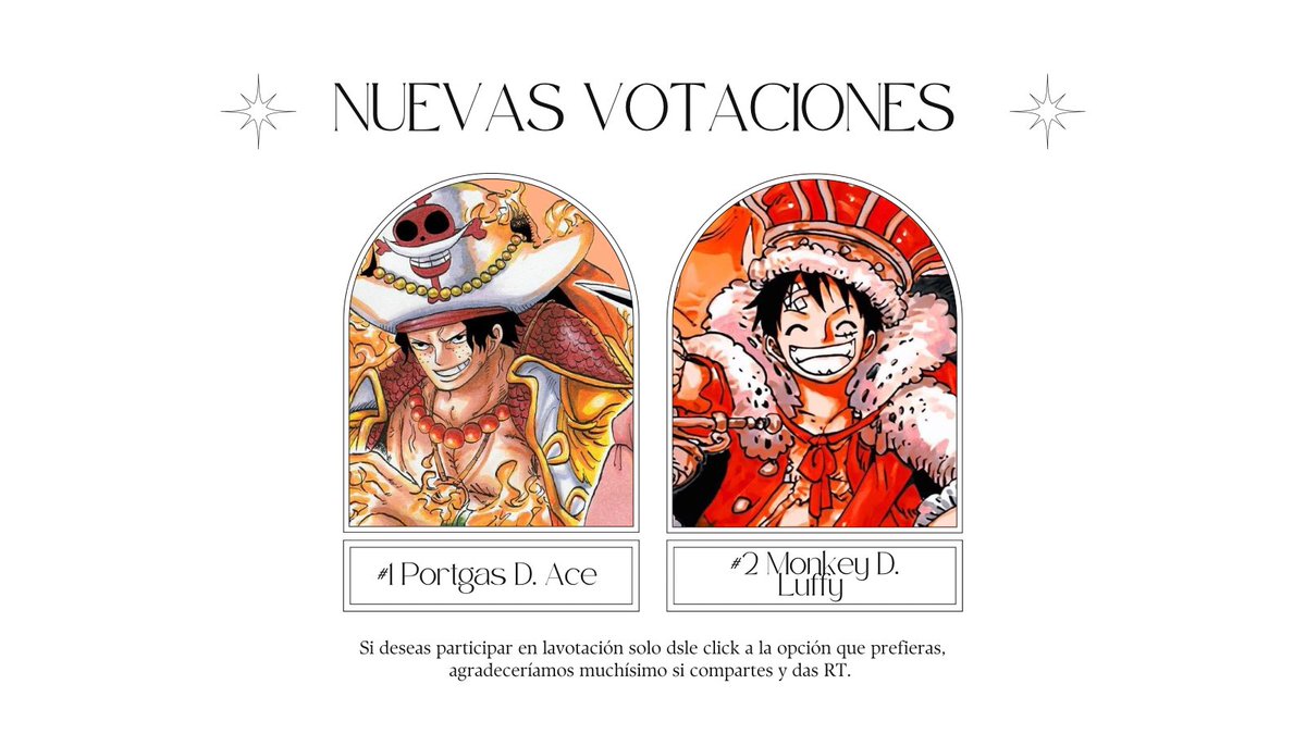 Empezamos con actividades de votaciones entre personajes de distintos animes, empezamos por los queridos Ace y Luffy de One Piece. #ONEPIECE #Encuesta #Ace #Luffy