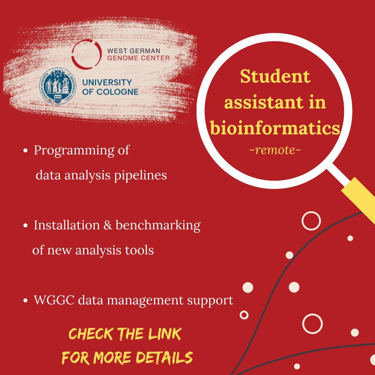 Bioinformatics Student Assistant -remote-

stellenwerk.de/koeln/jobboers…

Check out &amp; forward to interested students to support Cologne Center for Genomics &amp; the West German Genome Center!

#westgermangenomecenter #ngscn #nextgenerationsequencing #genomics #ngstech #ngstechnologies